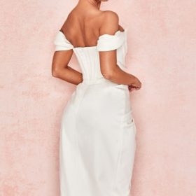 Loretta Ivory Satin Off Shoulder Dress - Image 12
