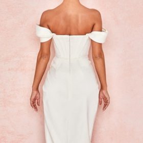 Loretta Ivory Satin Off Shoulder Dress - Image 13