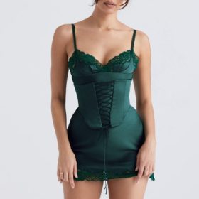 Soraya Forest Satin Slip Dress - Image 5