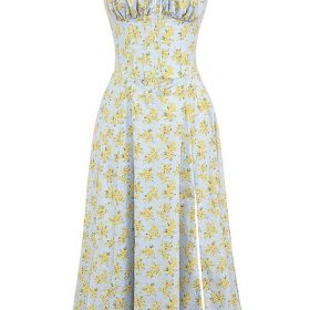 Carmen Soft Blue Vintage Floral Print Cotton Bustier Sundress - Image 2
