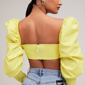 Tough LoveMistress Rocks  Lemon Puff Sleeve Cropped Top