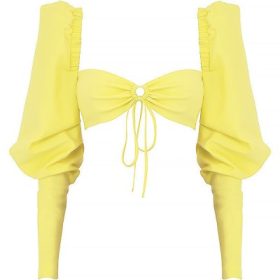 Tough LoveMistress Rocks  Lemon Puff Sleeve Cropped Top - Image 2