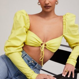 Tough LoveMistress Rocks  Lemon Puff Sleeve Cropped Top - Image 5