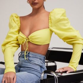 Tough LoveMistress Rocks  Lemon Puff Sleeve Cropped Top - Image 8