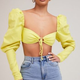 Tough LoveMistress Rocks  Lemon Puff Sleeve Cropped Top - Image 10