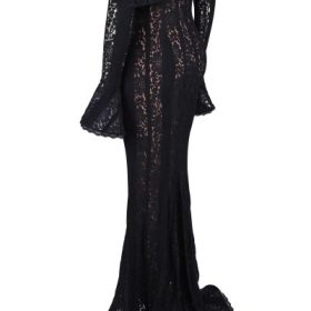 Belle Black Off Shoulder Floral Lace Maxi Dress - Image 3