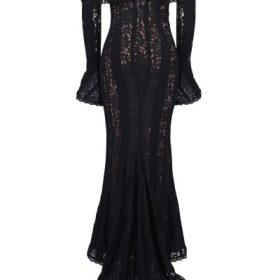 Belle Black Off Shoulder Floral Lace Maxi Dress - Image 4