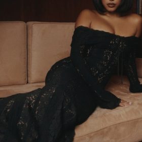 Belle Black Off Shoulder Floral Lace Maxi Dress - Image 6