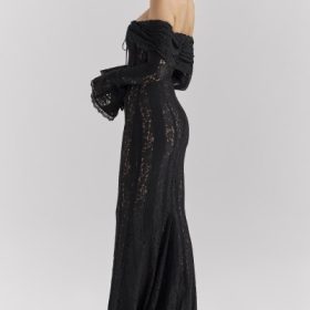 Belle Black Off Shoulder Floral Lace Maxi Dress - Image 11