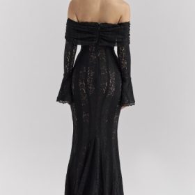 Belle Black Off Shoulder Floral Lace Maxi Dress - Image 12