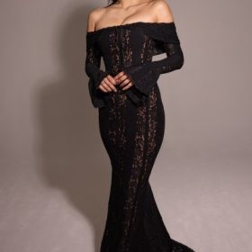 Belle Black Off Shoulder Floral Lace Maxi Dress - Image 14