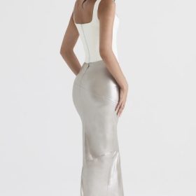 Colette Shimmer Champagne Midi Skirt