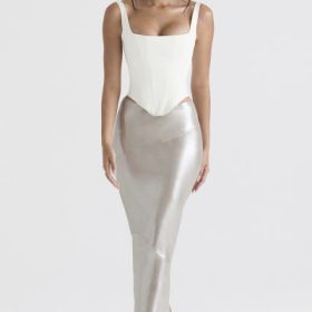 Colette Shimmer Champagne Midi Skirt - Image 5