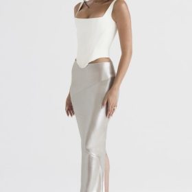 Colette Shimmer Champagne Midi Skirt - Image 6