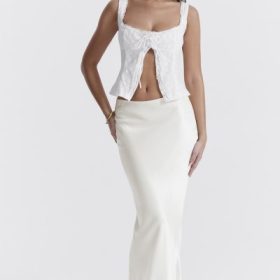 Sydel White Satin Bias Cut Maxi Skirt - Image 5