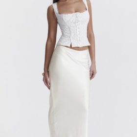 Sydel White Satin Bias Cut Maxi Skirt - Image 8