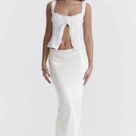 Sydel White Satin Bias Cut Maxi Skirt - Image 9