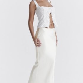 Sydel White Satin Bias Cut Maxi Skirt - Image 10