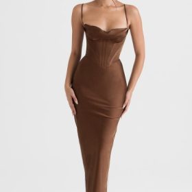 Charmaine Chocolate Corset Maxi Dress - Image 6
