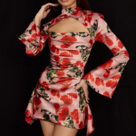 Toira Rose Print Draped Corset Dress - Image 5