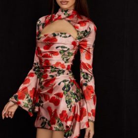Toira Rose Print Draped Corset Dress - Image 10