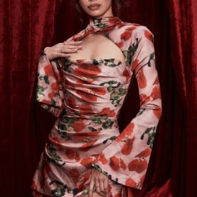 Toira Rose Print Draped Corset Dress - Image 12