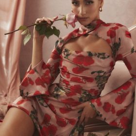 Toira Rose Print Draped Corset Dress - Image 13
