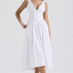 Emmelina White Cotton Corset Sundress - Image 7