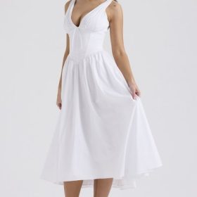 Emmelina White Cotton Corset Sundress - Image 8