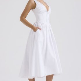 Emmelina White Cotton Corset Sundress - Image 9