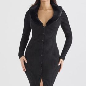 Raine Black Faux Fur Trim Dress - Image 6