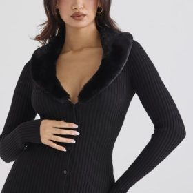 Raine Black Faux Fur Trim Dress - Image 9