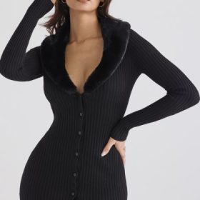 Raine Black Faux Fur Trim Dress - Image 10