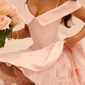 Elida Ballerina Pink Off Shoulder Mini Dress - Image 14