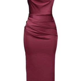 Santana Berry Satin Strapless Midi Dress - Image 2