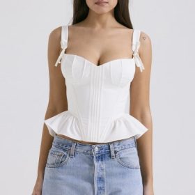 Gigou White Peplum Cotton Corset - Image 7