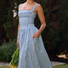 Vivien Regatta Blue Gingham Midi Sundress - Image 5