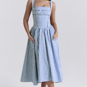 Vivien Regatta Blue Gingham Midi Sundress - Image 6