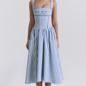 Vivien Regatta Blue Gingham Midi Sundress - Image 7