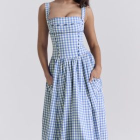 Vivien Regatta Blue Gingham Midi Sundress - Image 8