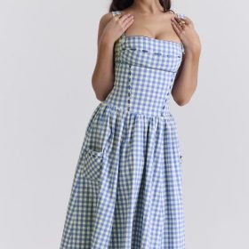 Vivien Regatta Blue Gingham Midi Sundress - Image 9