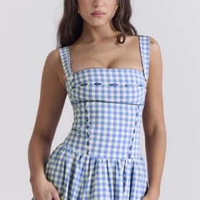 Vivien Regatta Blue Gingham Midi Sundress - Image 10