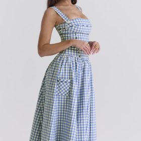 Vivien Regatta Blue Gingham Midi Sundress - Image 11