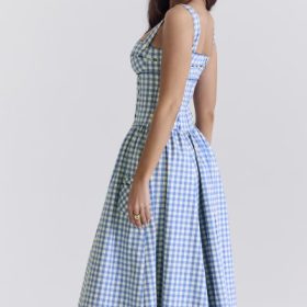 Vivien Regatta Blue Gingham Midi Sundress - Image 12