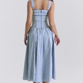 Vivien Regatta Blue Gingham Midi Sundress - Image 13