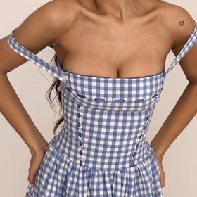 Vivien Regatta Blue Gingham Midi Sundress - Image 14