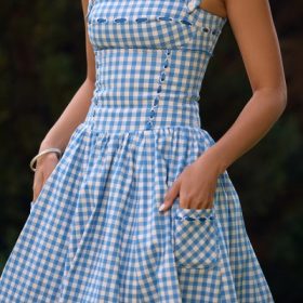 Vivien Regatta Blue Gingham Midi Sundress - Image 16