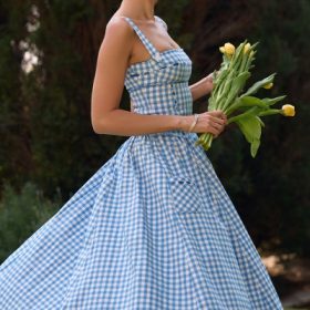 Vivien Regatta Blue Gingham Midi Sundress - Image 17