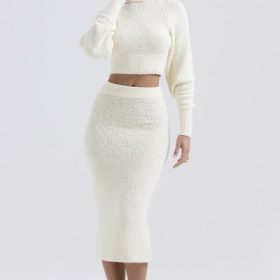 Mishka Cream Soft Boucle Knit Midi Skirt - Image 7