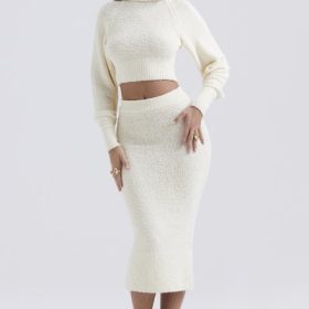 Mishka Cream Soft Boucle Knit Midi Skirt - Image 8